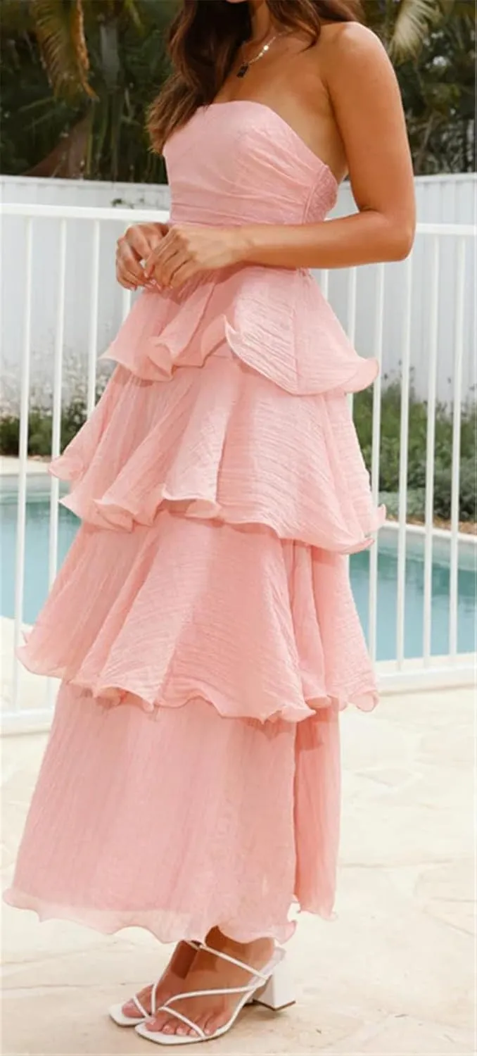 Womens Sexy Off Shoulder Ruffles Ruched Bodycon Party Clubwear Tiered Solid Dress