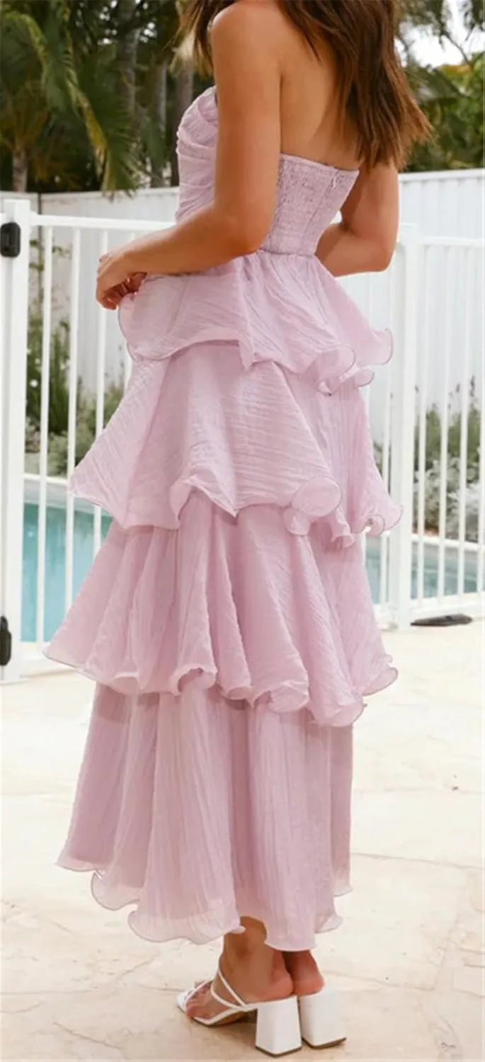 Womens Sexy Off Shoulder Ruffles Ruched Bodycon Party Clubwear Tiered Solid Dress