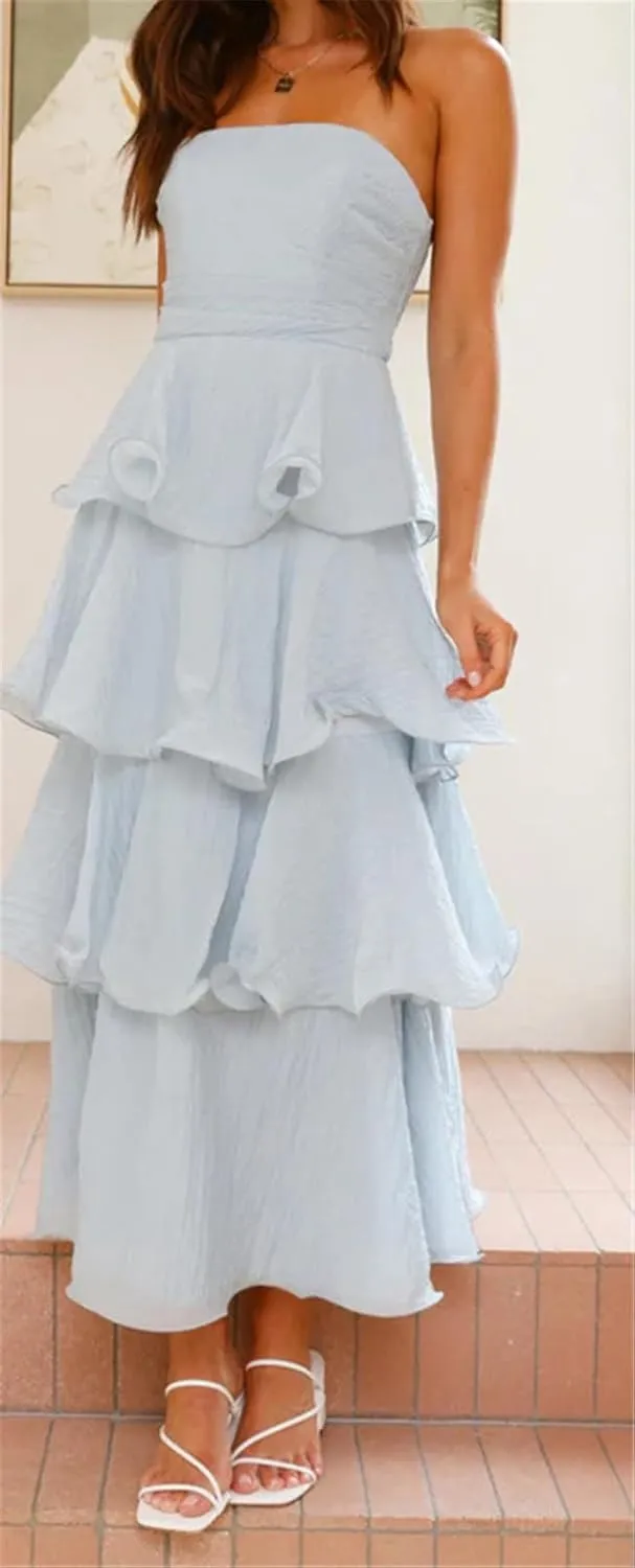 Womens Sexy Off Shoulder Ruffles Ruched Bodycon Party Clubwear Tiered Solid Dress