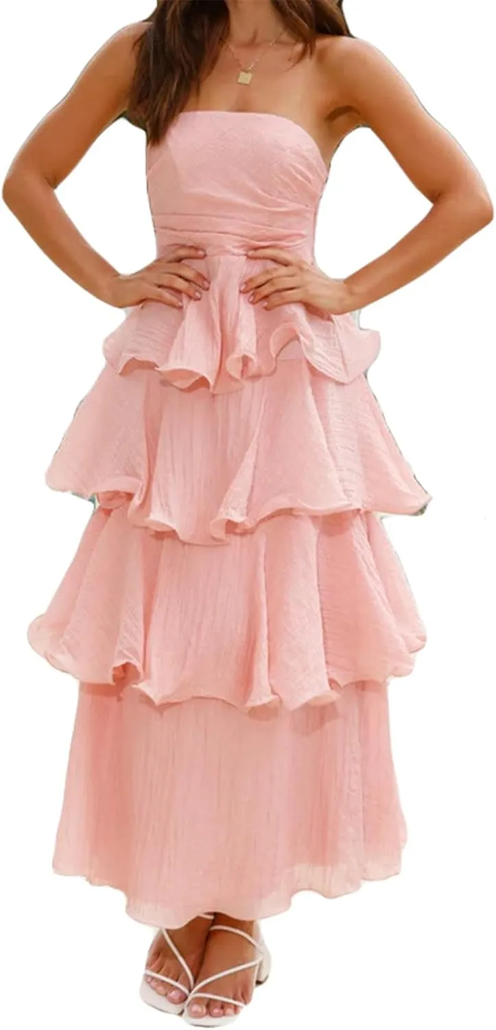 Womens Sexy Off Shoulder Ruffles Ruched Bodycon Party Clubwear Tiered Solid Dress