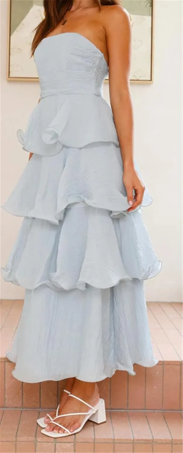 Womens Sexy Off Shoulder Ruffles Ruched Bodycon Party Clubwear Tiered Solid Dress
