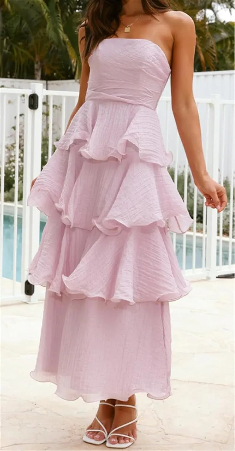 Womens Sexy Off Shoulder Ruffles Ruched Bodycon Party Clubwear Tiered Solid Dress