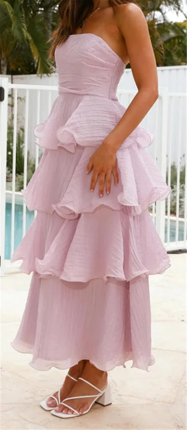 Womens Sexy Off Shoulder Ruffles Ruched Bodycon Party Clubwear Tiered Solid Dress