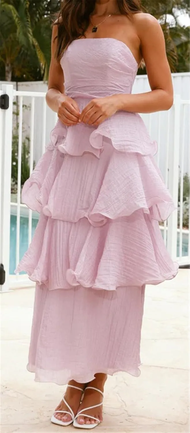 Womens Sexy Off Shoulder Ruffles Ruched Bodycon Party Clubwear Tiered Solid Dress