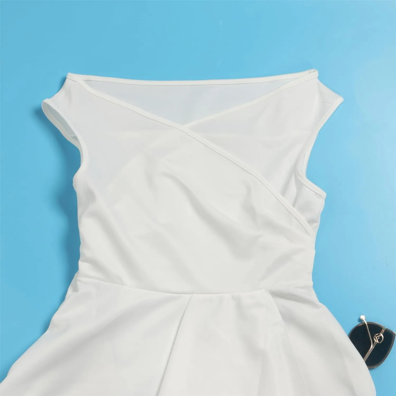 Womens Sexy Sleeveless Deep V Neck Solid Bodycon Ruffles Party Clubwear Prom Dress