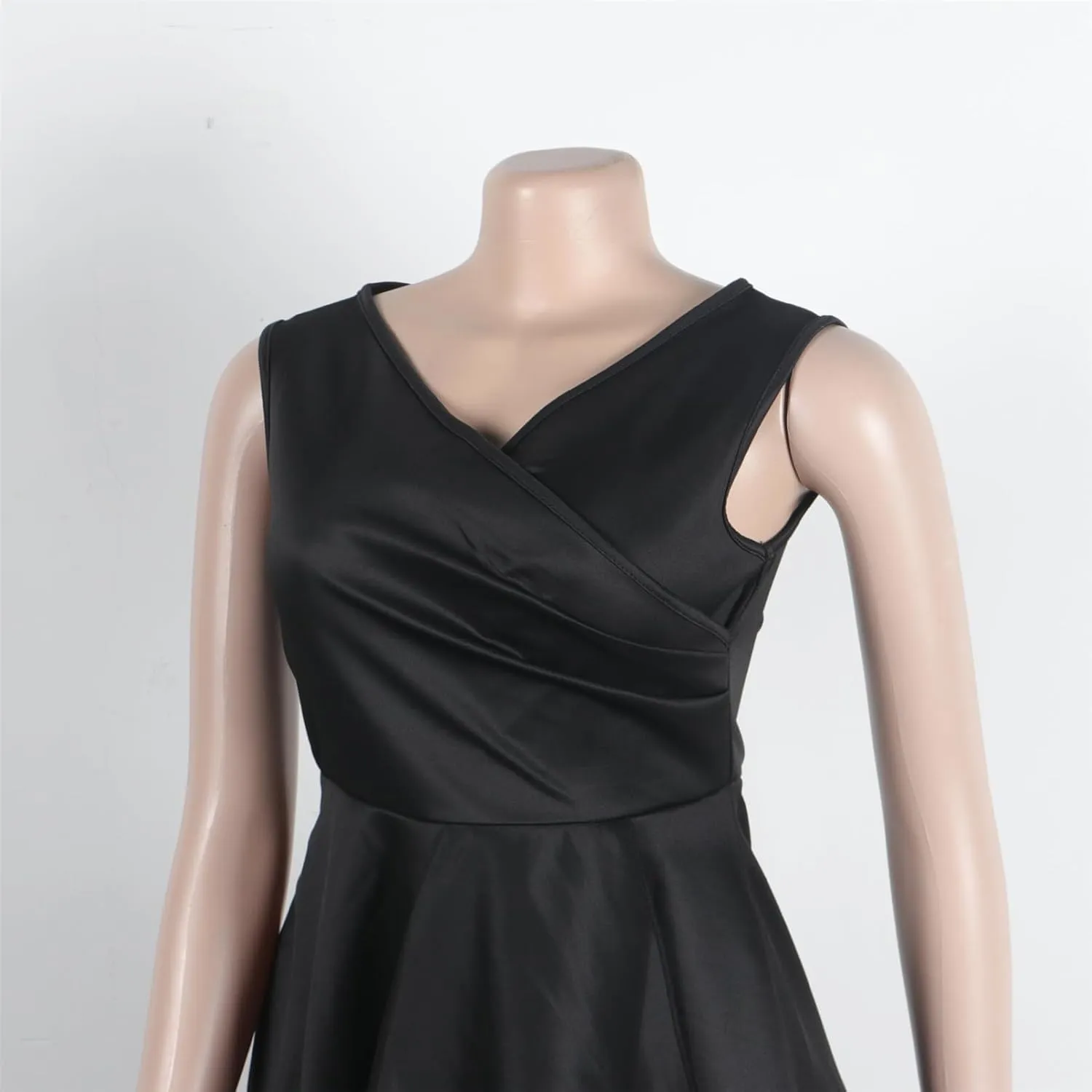 Womens Sexy Sleeveless Deep V Neck Solid Bodycon Ruffles Party Clubwear Prom Dress