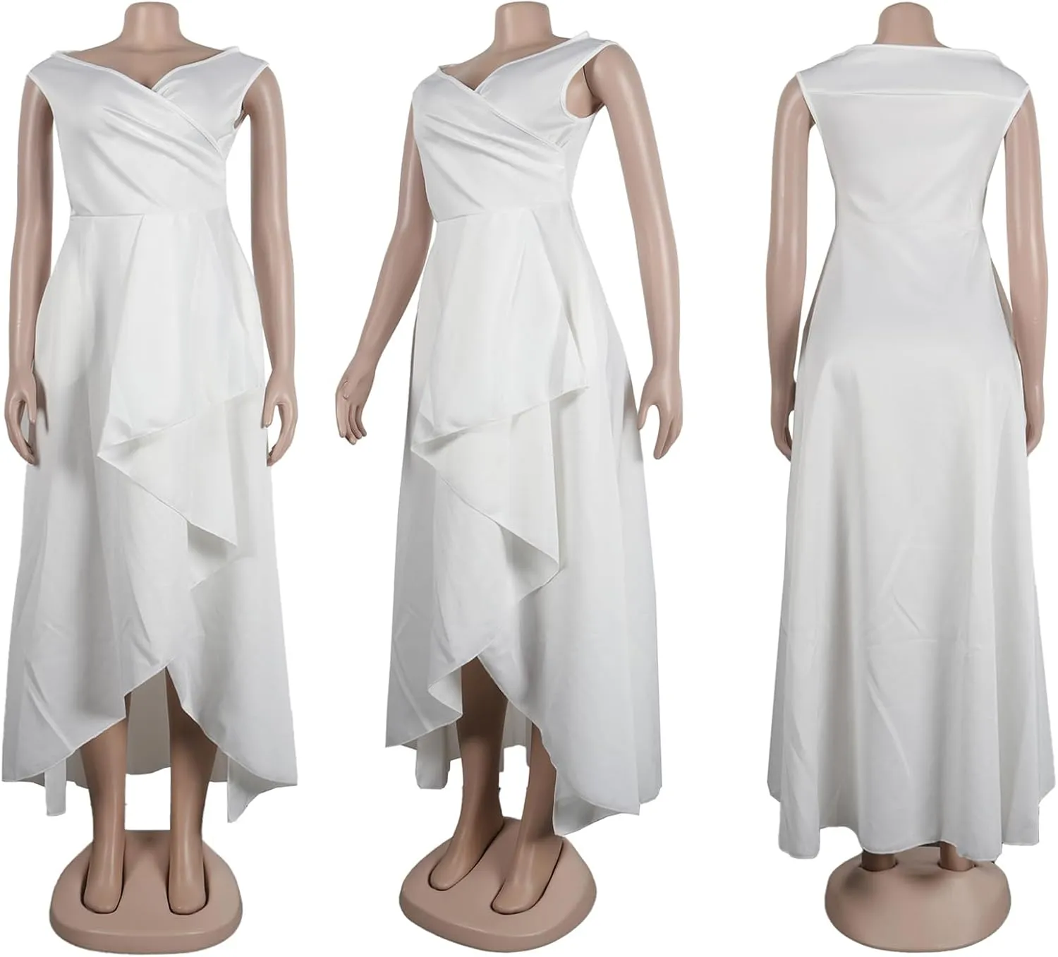 Womens Sexy Sleeveless Deep V Neck Solid Bodycon Ruffles Party Clubwear Prom Dress