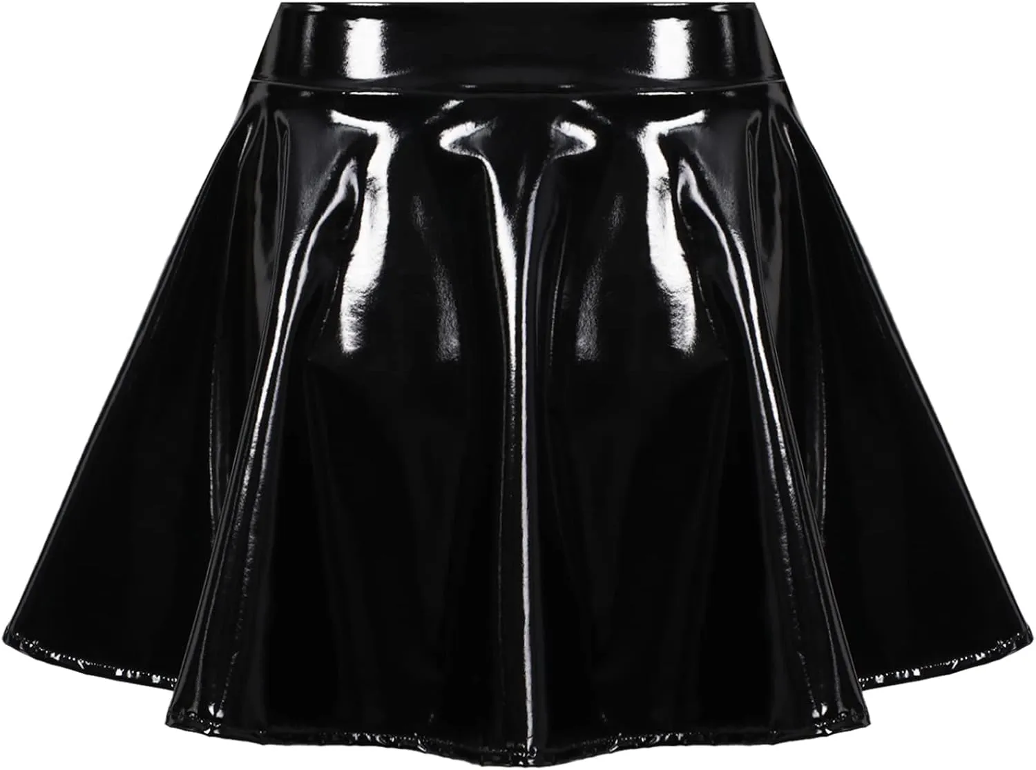 Women's Shiny Metallic Flared Mini Skirt Night Out Club Pleated Skater Skirts Clubwear