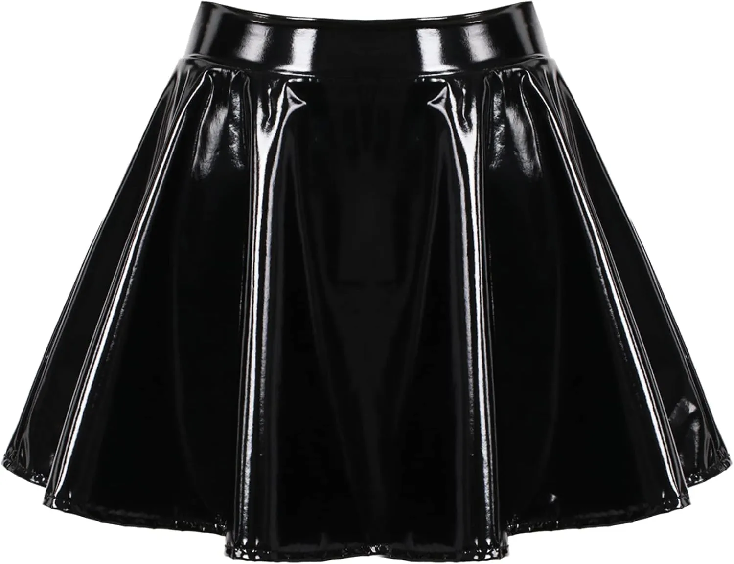 Women's Shiny Metallic Flared Mini Skirt Night Out Club Pleated Skater Skirts Clubwear