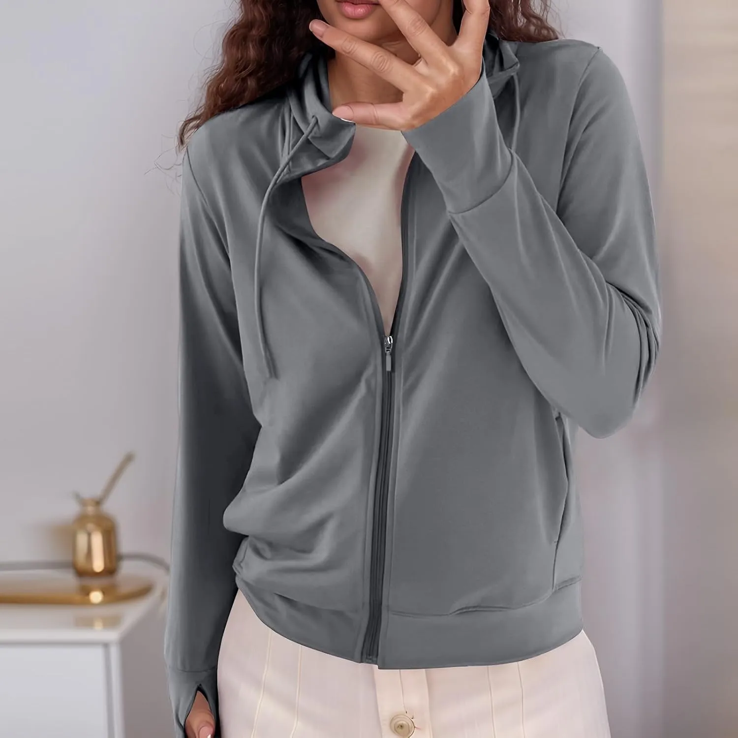 Women's Summer Mesh Zip Up Hoodie Long Sleeve Sunscreen Jacket Cute Vintage Trendy Sport Coat Protective Wear