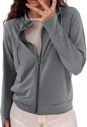Women's Summer Mesh Zip Up Hoodie Long Sleeve Sunscreen Jacket Cute Vintage Trendy Sport Coat Protective Wear