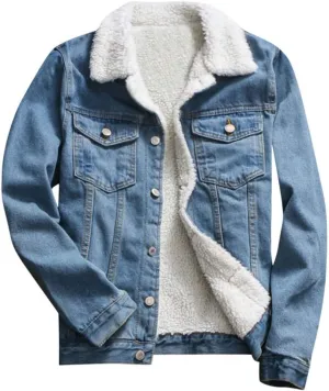 Women's Winter Denim Jackets Faux Fur Lined Warm Coats Sherpa Fur Fleece Lined Thicken Denim Jean Trucker Jacket Coat