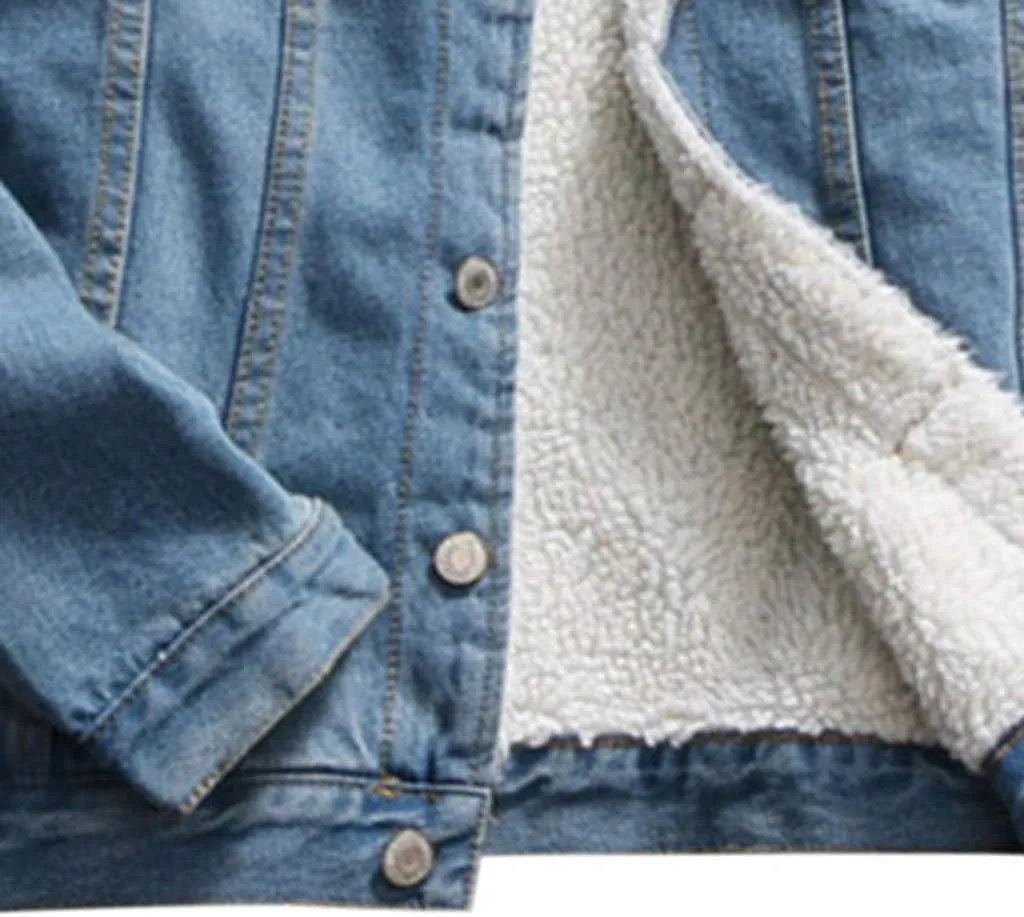 Women's Winter Denim Jackets Faux Fur Lined Warm Coats Sherpa Fur Fleece Lined Thicken Denim Jean Trucker Jacket Coat
