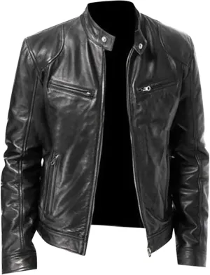 Ymosrh Fashion Jackets for Men Autumn and Winter Men's Casual Solid Color Long-Sleeved Slim Leather Mens Jackets