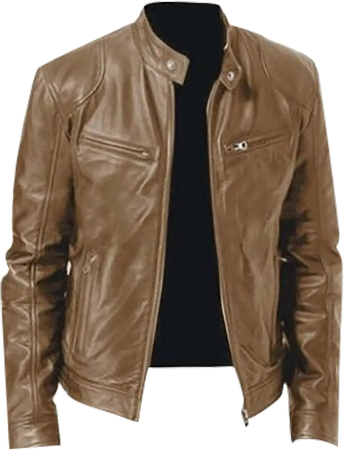 Ymosrh Fashion Jackets for Men Autumn and Winter Men's Casual Solid Color Long-Sleeved Slim Leather Mens Jackets