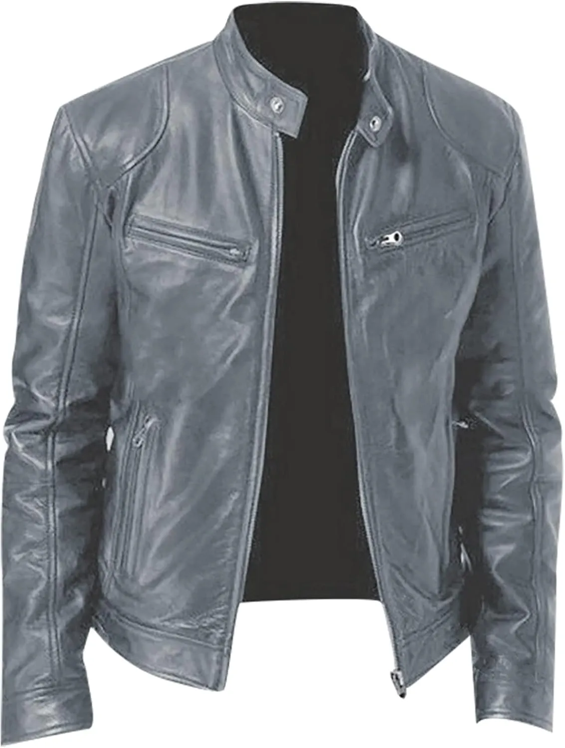Ymosrh Mens Coats and Jackets Fashion Autumn Winter Men's Casual Solid Color Long-Sleeved Slim Leather Coats Jackets