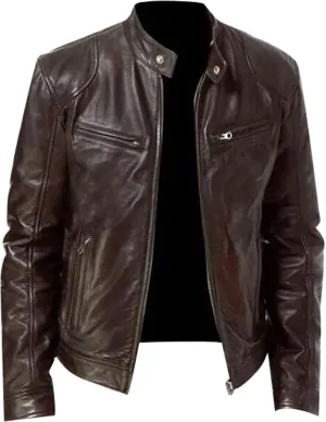 Ymosrh Mens Coats and Jackets Fashion Autumn Winter Men's Casual Solid Color Long-Sleeved Slim Leather Coats Jackets