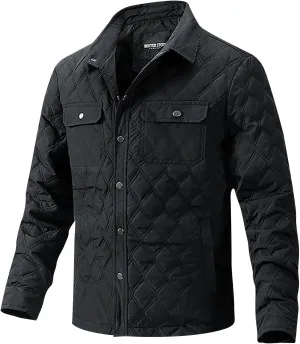 Zeiyignr Mens Quilted Barn Jacket Winter Button Down Lightweight Warm Padded Coats Casual Trucker Jackets Outwear with Pocket
