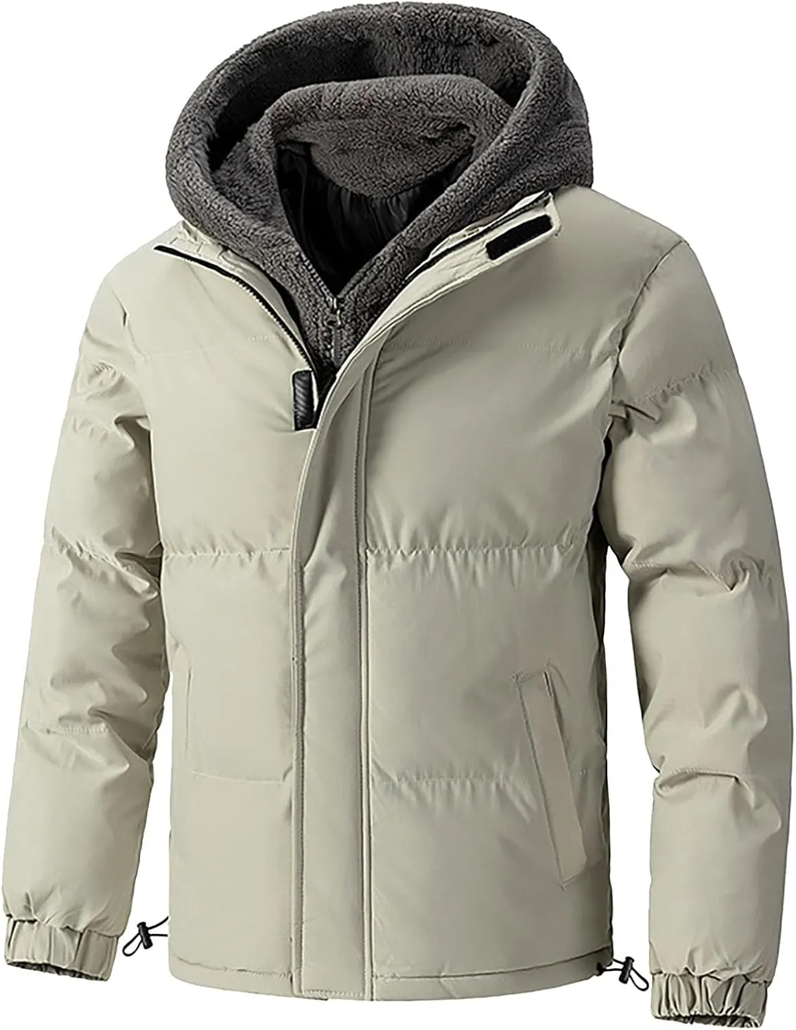 Zip up Puffer Jacket Men with Hood Padded Quilted Thicken down Hooded Jacket Winter Warm Coat Windproof Insulated Parka