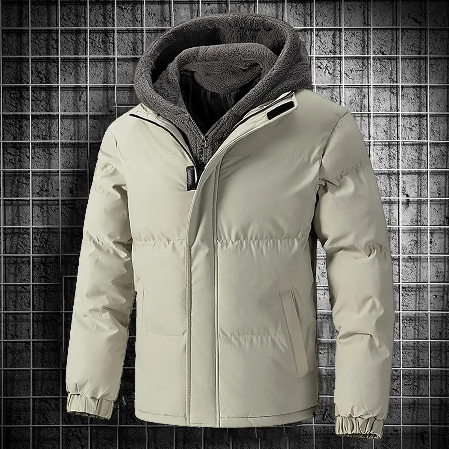 Zip up Puffer Jacket Men with Hood Padded Quilted Thicken down Hooded Jacket Winter Warm Coat Windproof Insulated Parka