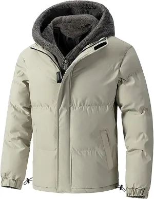 Zip up Puffer Jacket Men with Hood Padded Quilted Thicken down Hooded Jacket Winter Warm Coat Windproof Insulated Parka