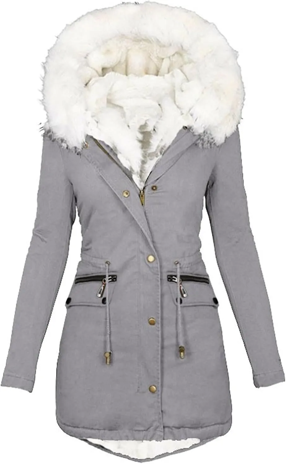 ZWRXW Winter Coats for Women Sherpa Fleece Lined Parkas Jackets Windproof Thickened Warm Overcoat Outerwear with Fur Hood