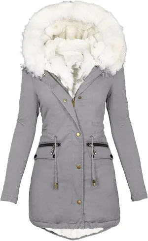 ZWRXW Winter Coats for Women Sherpa Fleece Lined Parkas Jackets Windproof Thickened Warm Overcoat Outerwear with Fur Hood