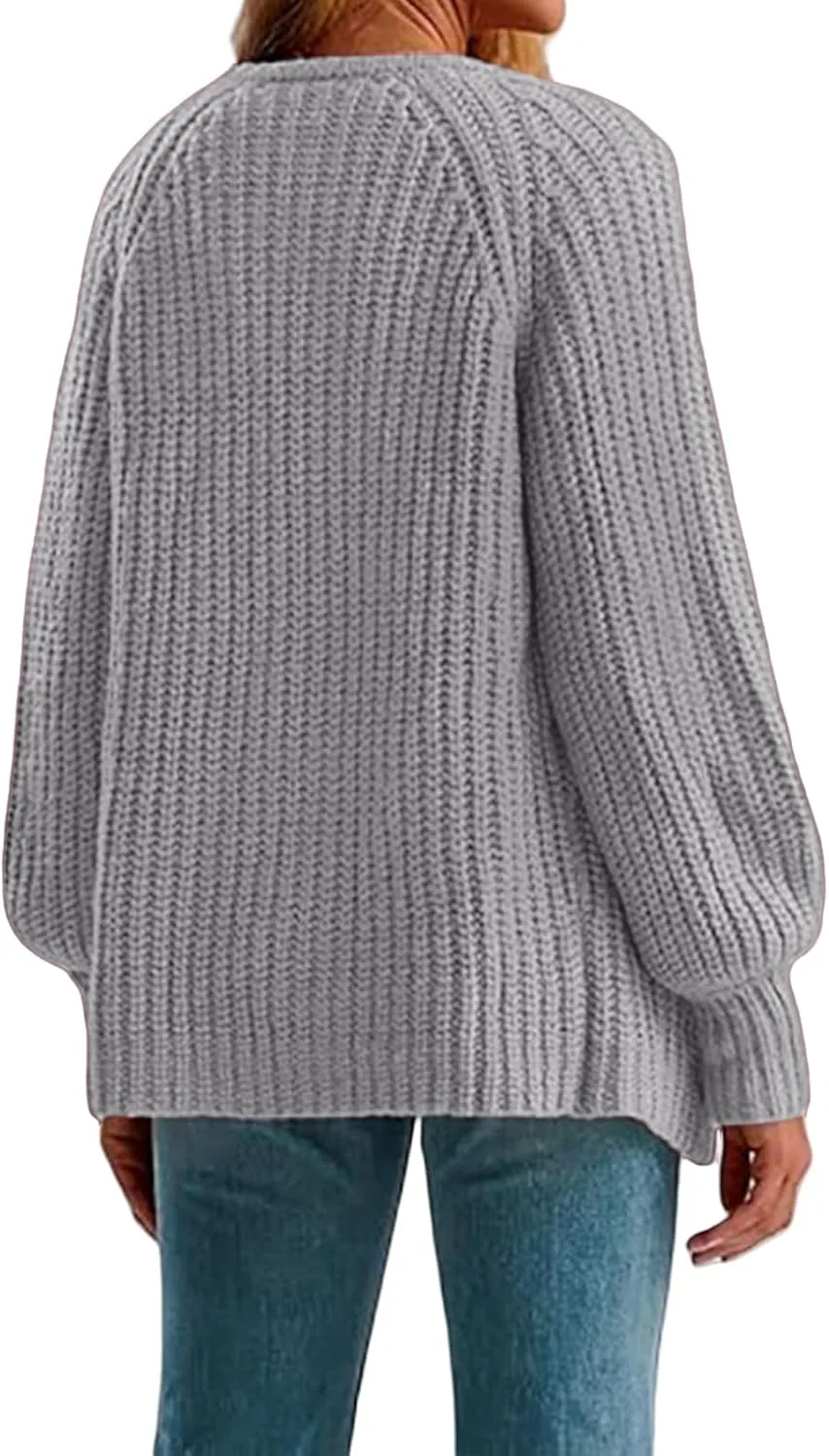 ZWRXW Women's Open Front Sweater Casual Long Sleeve Solid Sweater Coats Button Down Chunky Knitted Cardigan Outerwear Coat