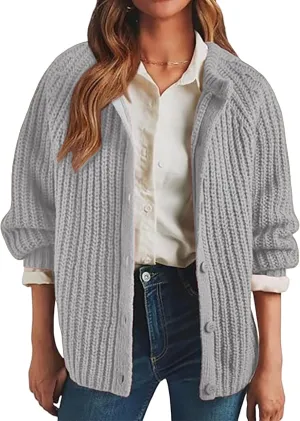 ZWRXW Women's Open Front Sweater Casual Long Sleeve Solid Sweater Coats Button Down Chunky Knitted Cardigan Outerwear Coat
